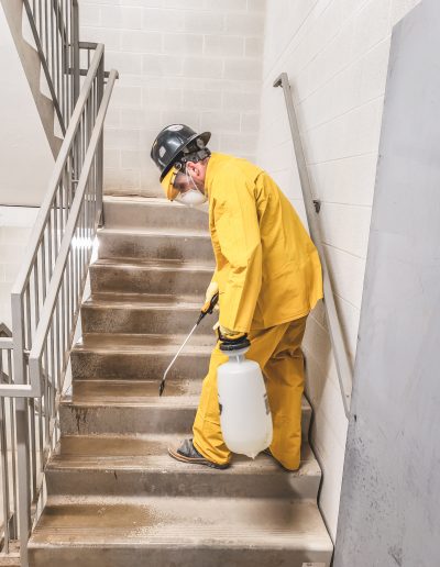 Employee Disinfects the Entire Building